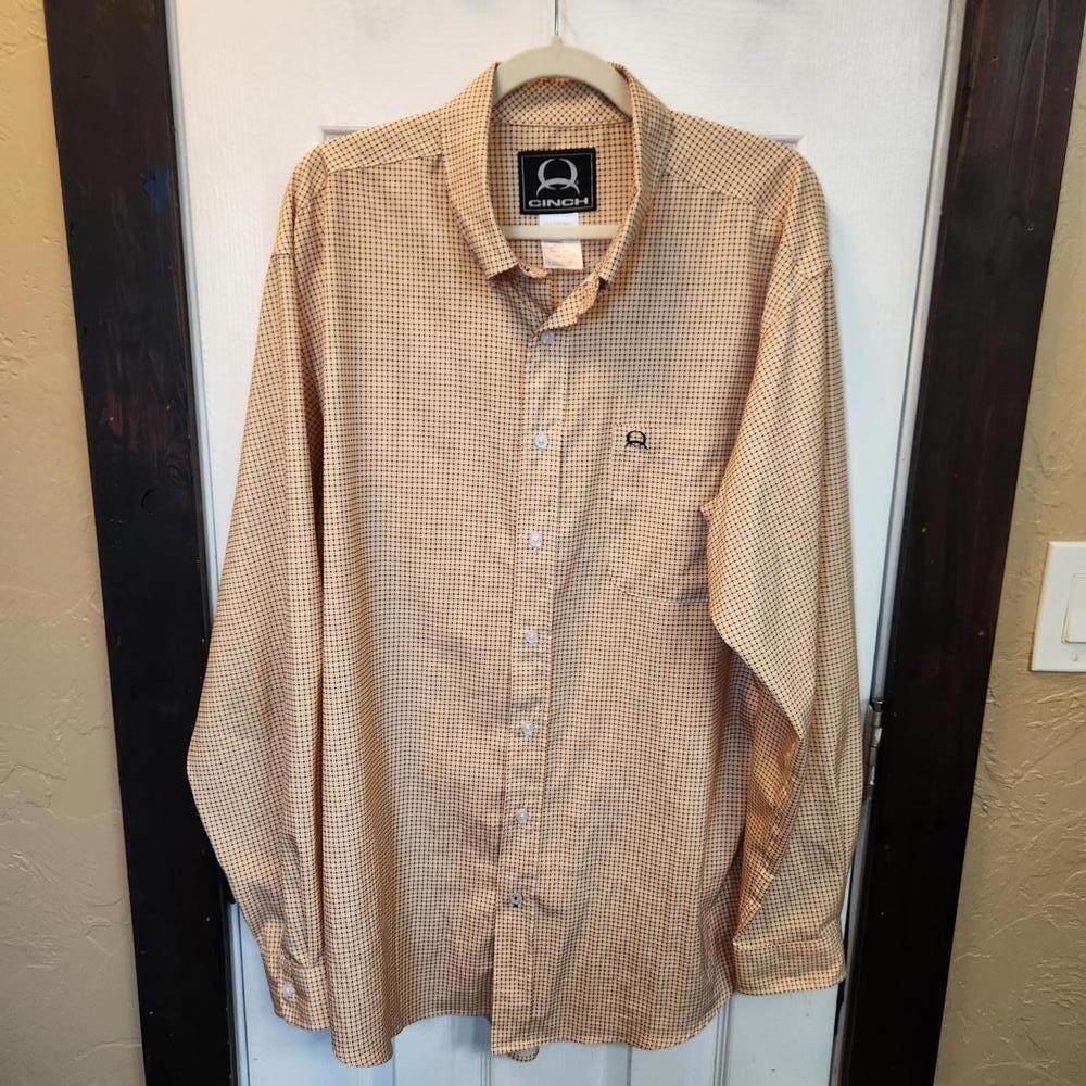 Cinch Men's Yellow Pattern Long Sleeve Button-Up Shirt -Size Large